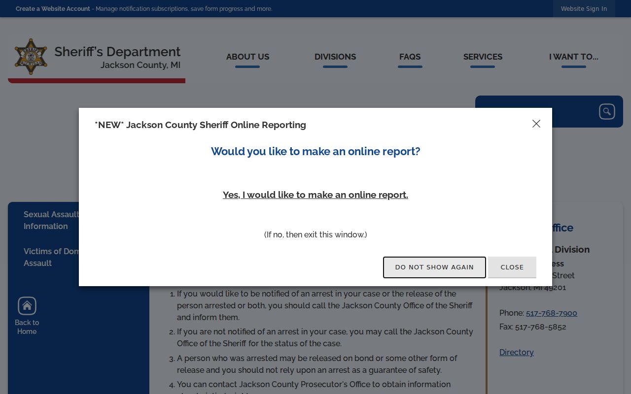 Jackson County arrest lookup and corrections information