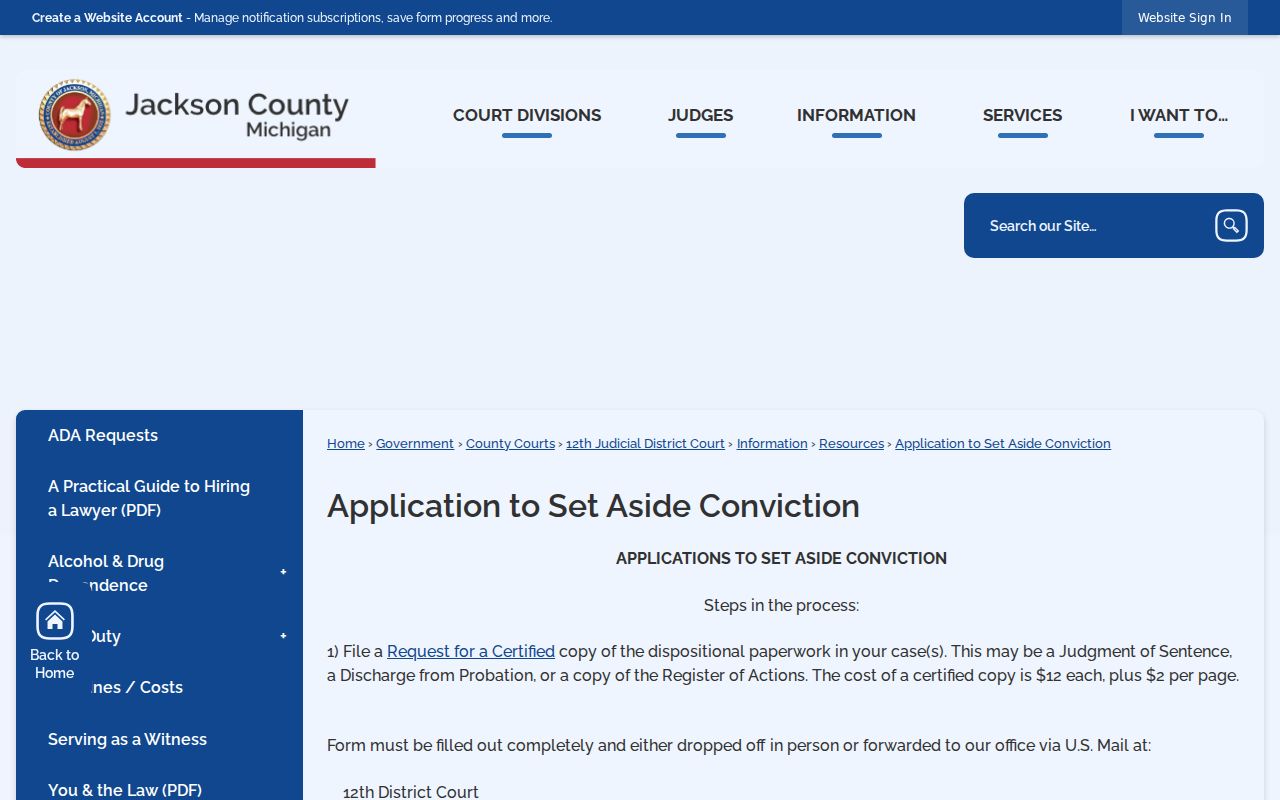 Jackson County criminal court set-aside instructions