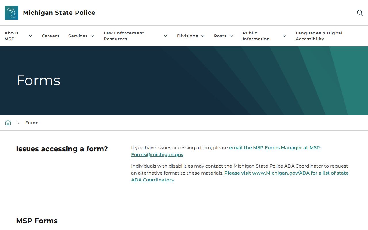 Jackson County arrest and fingerprint record forms from MSP