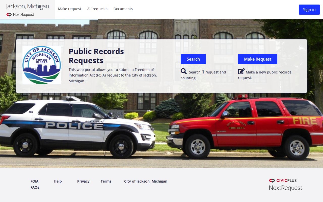 Jackson criminal records request portal in NextRequest