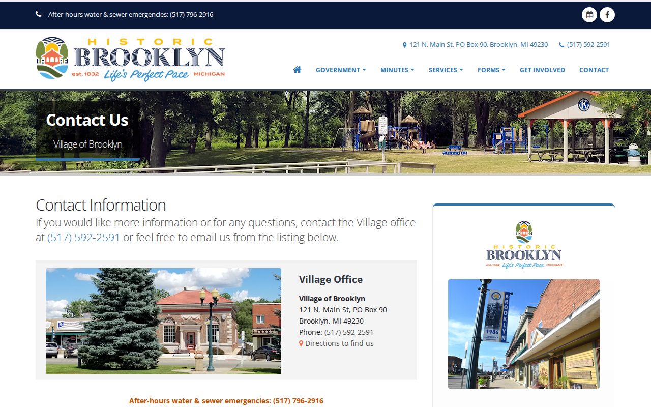 Brooklyn village contact page for criminal record holder questions
