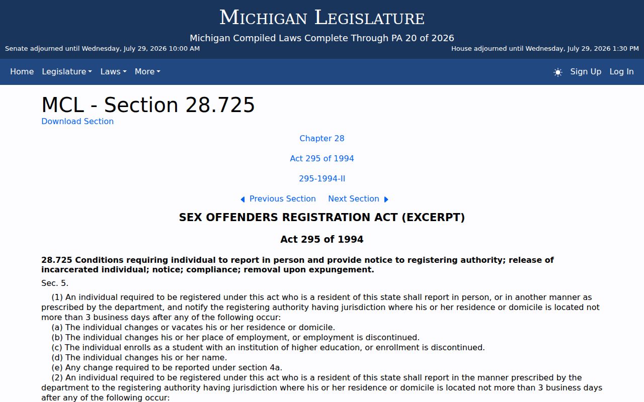 Jackson County sex offender registration tiers under Michigan SORA