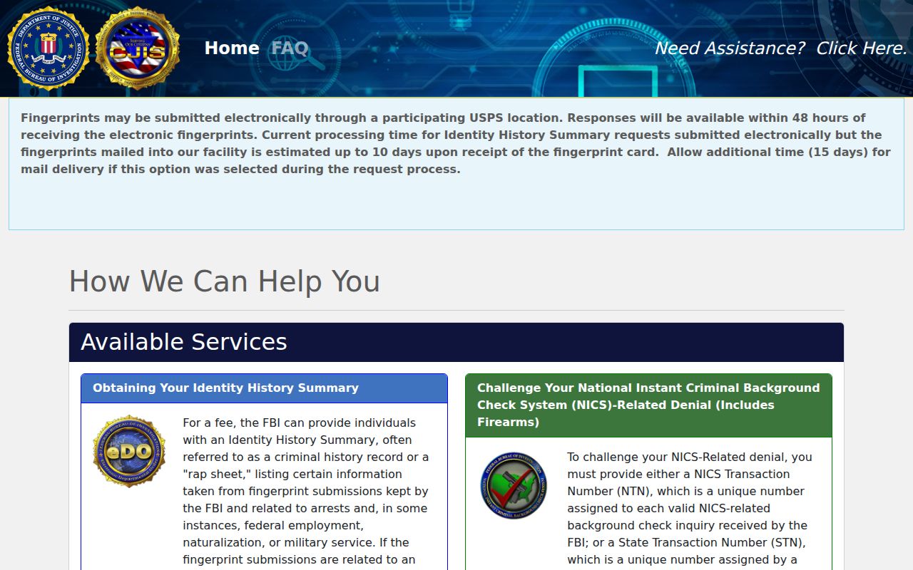 Jackson County personal federal criminal history request portal