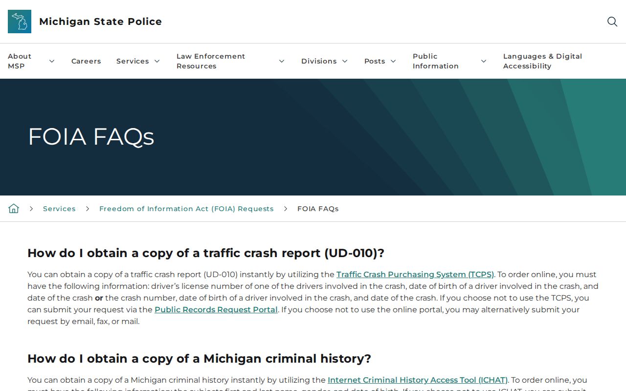 Jackson County arrest record routes through MSP and ICHAT