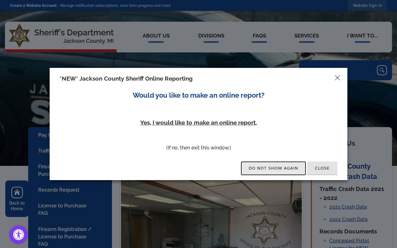 Jackson County criminal records division request information