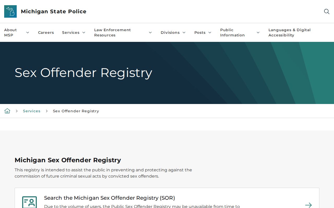 Jackson County sex offender registry guide from Michigan State Police