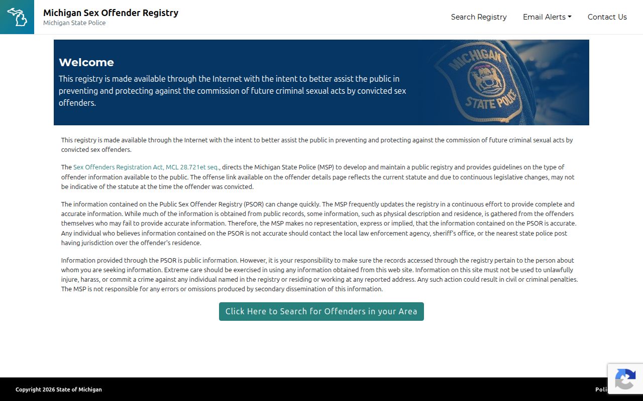 Jackson County sex offender search interface on Michigan PSOR