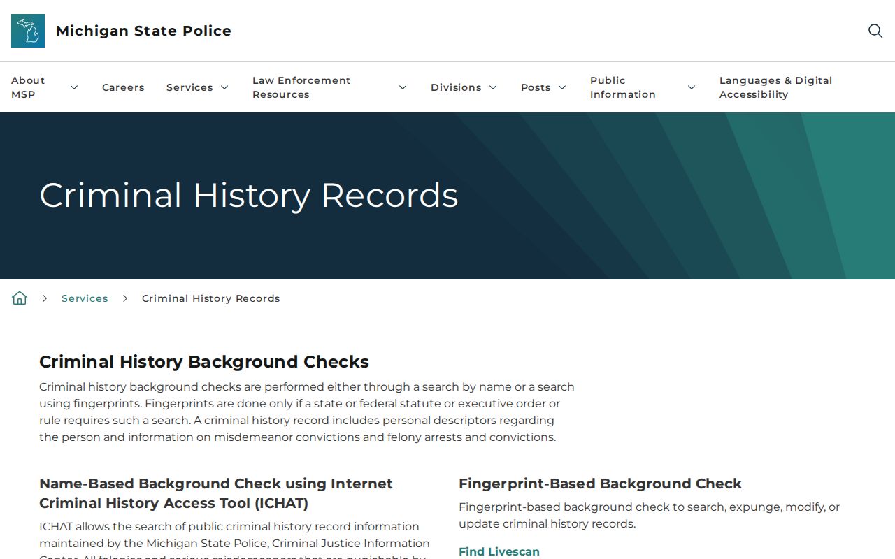 Jackson County criminal history access through Michigan ICHAT
